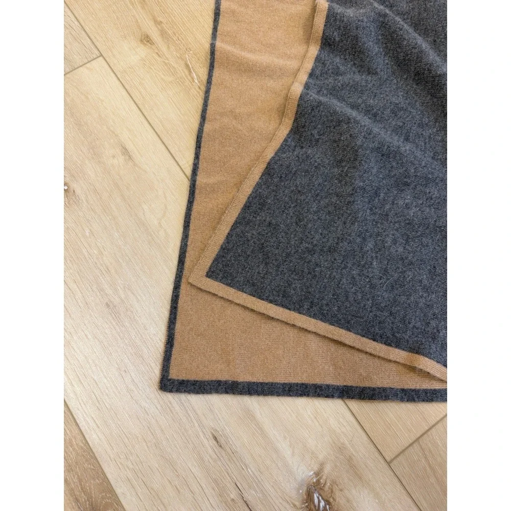 Wool-Cashmere Poncho Wrap Shawl Reversible‎ Gray Tan Soft Warm NEW
